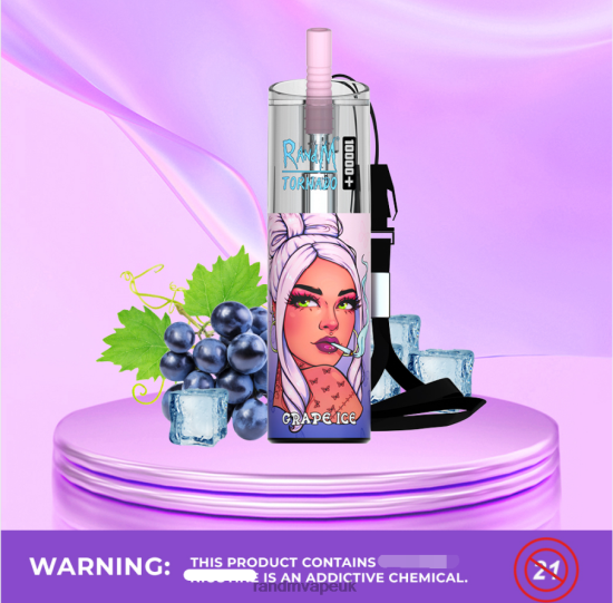 RandM Tornado 10000 Plus Airflow Control Vape Device 1Pc Grape Ice 642PN76 R and M UK