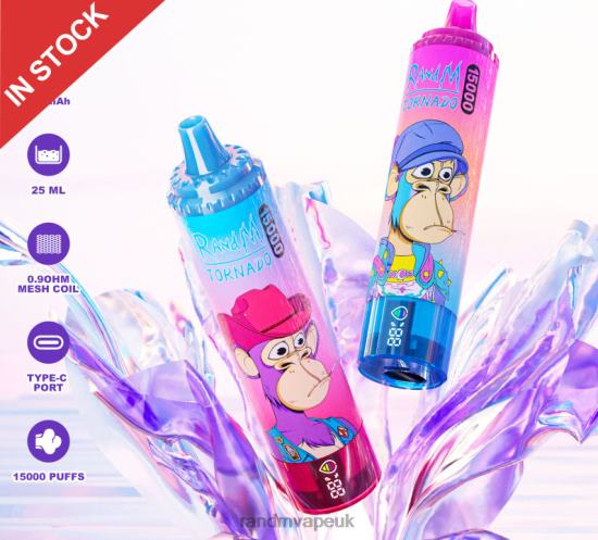 Fumot RandM Tornado 15000 Vape Device With Battery And Ejuice Display Version 1 Blueberry Raspberry 642PN22 RandM London